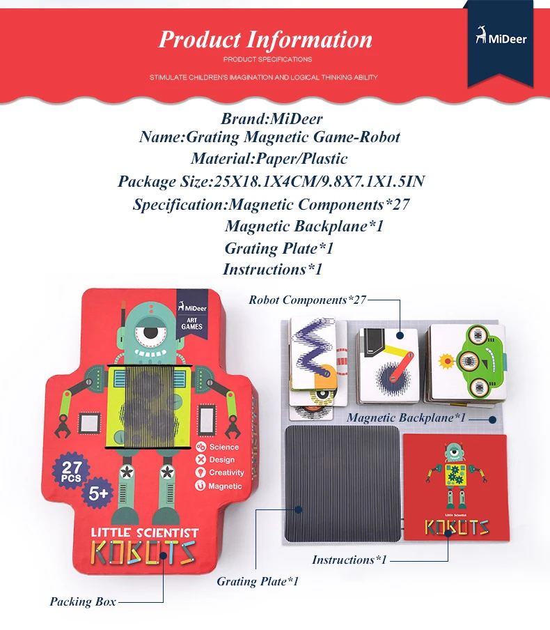 MiDeer, робот, игрушка, От 5 до 14 лет, Растровая игра, робот, игрушки, головоломка, креативная магнитная головоломка, игрушка, сделай сам, робот-головоломка
