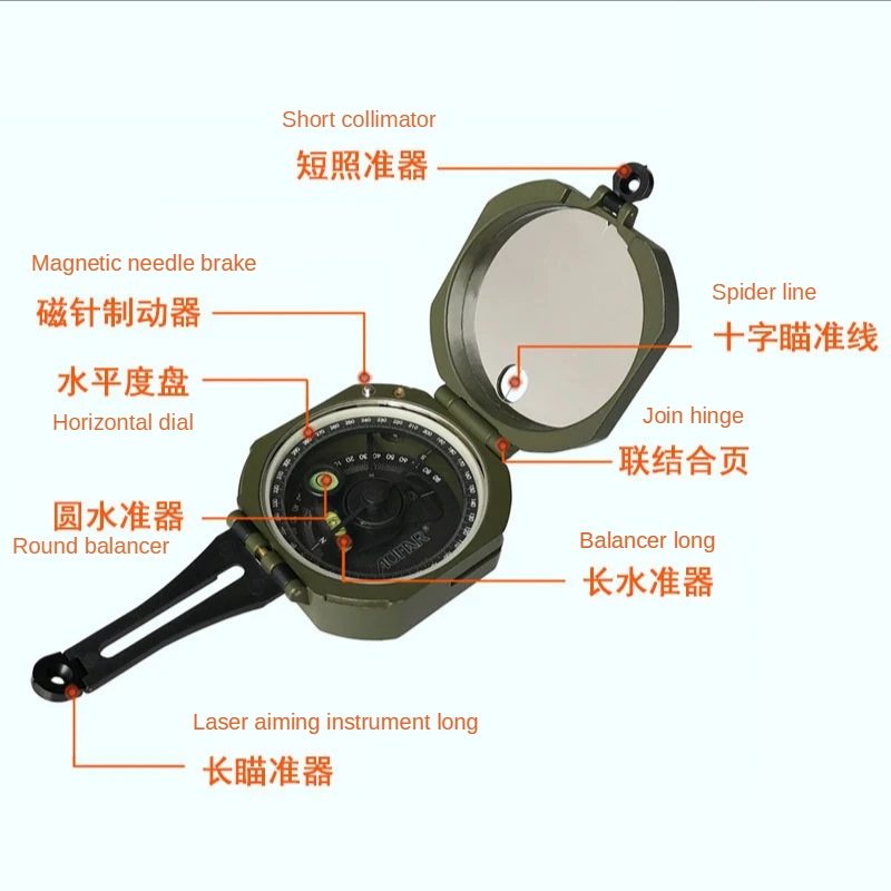 Description Picture 3 of itemGeological Compass Exploration Compass High-precision M2 Zinc Alloy Metal Handheld Type Pointer Outdoor Camping