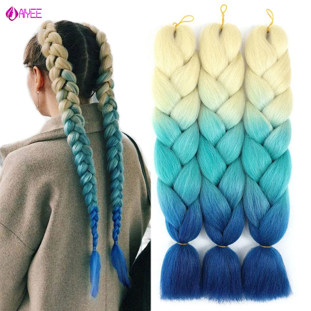 

AIYEE 24inches Jumbo Ombre Color Crochet Braiding Extension Braiding Braids Hair for Women Bulk Hair Pink Red Blonde Color