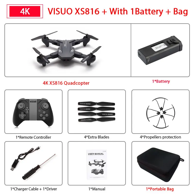 Дрон XS816 для дропшиппинг VIP link - Цвет: 4k 1B with case