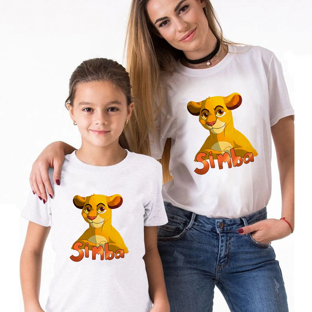 Fashion Harajuku Mom and Son Matching Clothes Lion King Funny Print Couple Short-Sleeved Men Women Tops Summer Kids Tshirt matching family fall outfits