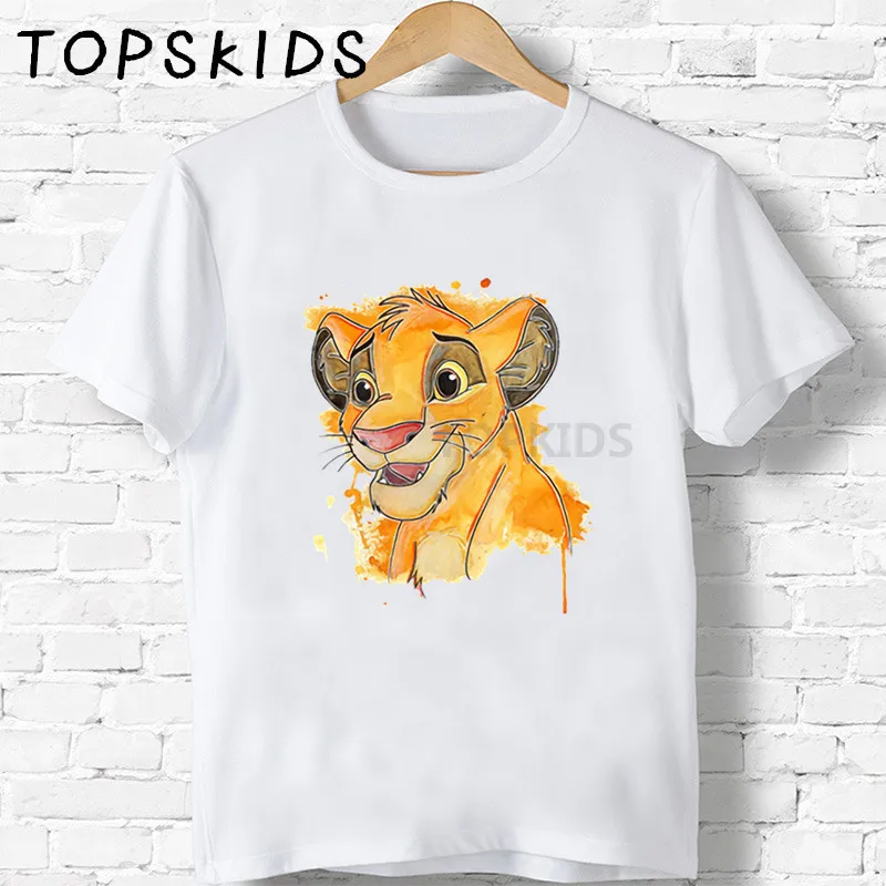 White-K Коллекция года, Детская футболка с милым Simba и рисунком льва детская одежда с забавными животными для мальчиков и девочек детская летняя футболка HKP5315 - Цвет: White-K