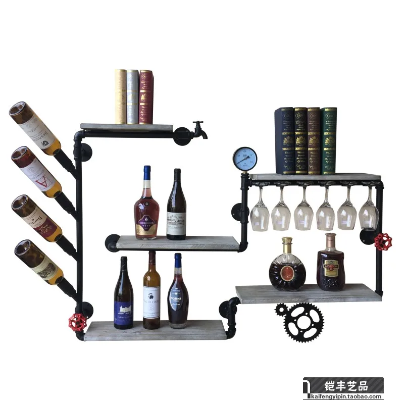 

wine rack wall hanging iron art rack wine cabinet hanging wine cup rack industrial retro pipe creative decoration rack