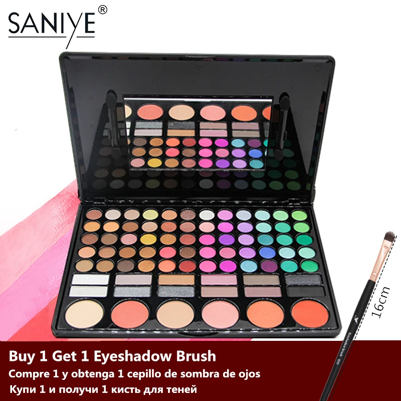 Billig SANIYE 78 Farben Lidschatten palette mit Spiegel Schönheit glasierte Multicolor Lidschatten Rouge palette Große Make Up 78P04