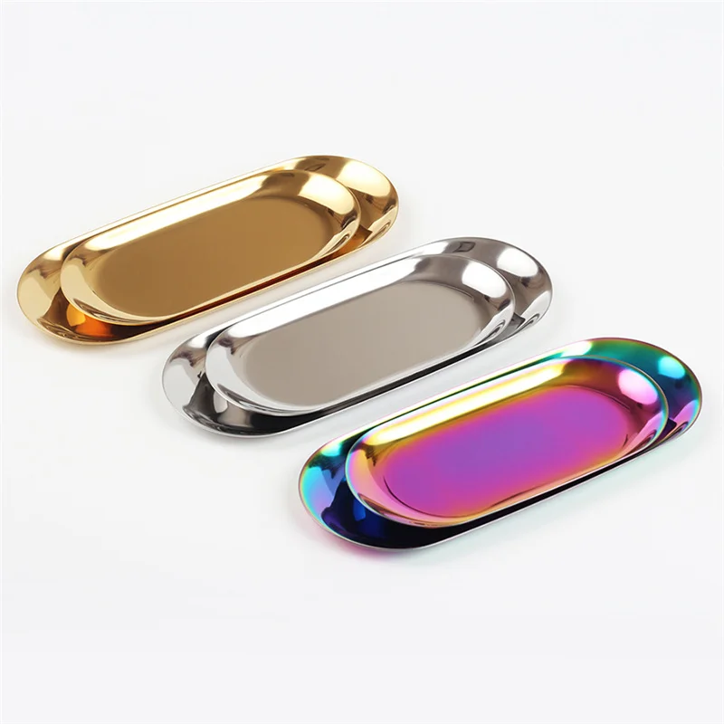 HOTSALE  Golden Oval Plate   Stainless Steel Jewelry Tray   Desktop Metal Storage Box