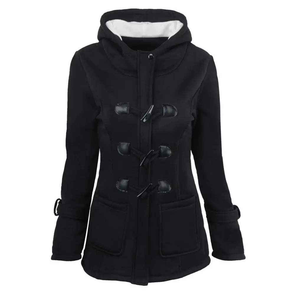 

Autumn/Winter Women's New Ox Horn Button Your Coat 2020 Thicken Cotton Blended Hooded Jacket