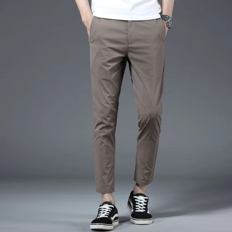 

Capri Straight-Cut Casual Pants Men's Korean-style Elasticity Slim Fit 9 Points Pants Teenager Korean-style Washing Solid Color