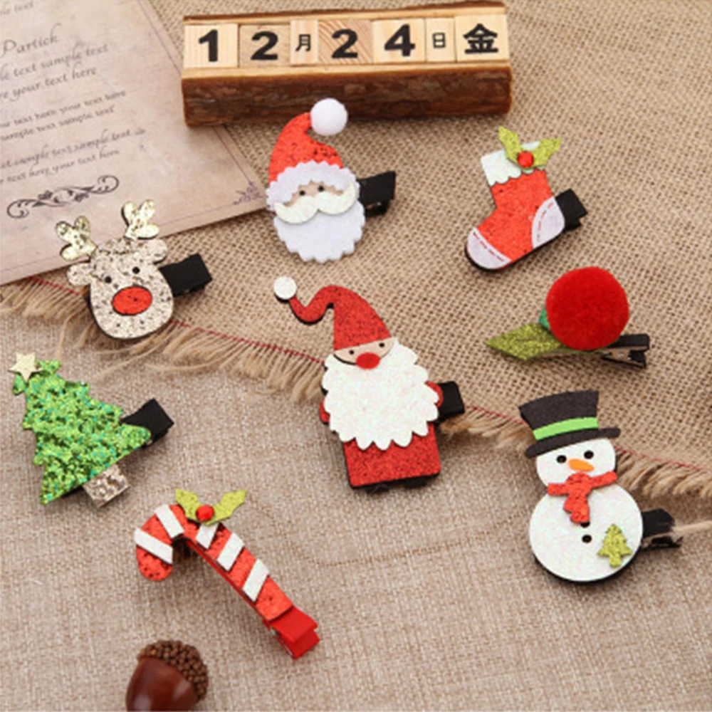 

2pcs/pack Cute Christmas Hair Clip Shiny Santa Claus Hairpin Baby Girl Headdress Christmas Party Decor Girl Hair Accessories