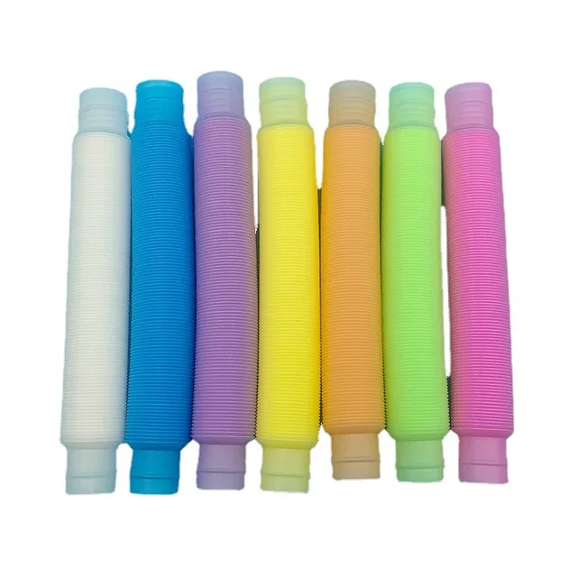 Macarone Luminous Tubes Sensory Fidget Toy Stress Relieve Toys Autism Anti Stress Plastic Bellows for Children Squeeze Gifts Toy 5