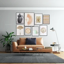 

Marabou feather fan, blush pink salmon, fan, black coffee pot, teapot, antique plate, golden spoon French vintage funny poster