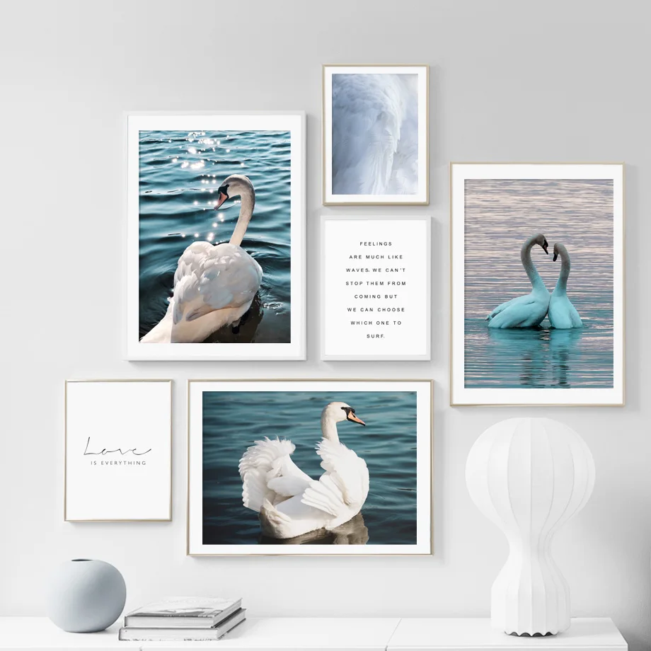 

Feather Blue Lake Swan Wall Art Print Canvas Painting Love Quotes Nordic Canvas Posters And Prints Art Wall Pictures For Living