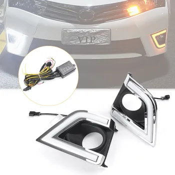 

For 2014 2015 Toyota Corolla White+Yellow Lights 2Pcs Car LED Daytime Running Light DRL Lamp Turn Signals Fog Light Blinker Lamp