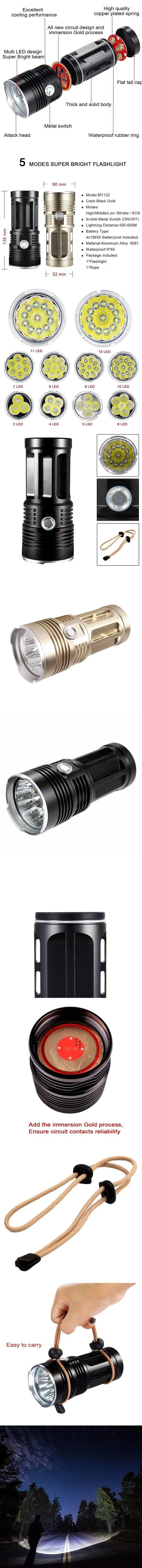 LED Nightlight 5 Mode Waterproof Torch Metal Flashlight For Outdoor Camping 18650 Flashlight Camping Flashlight