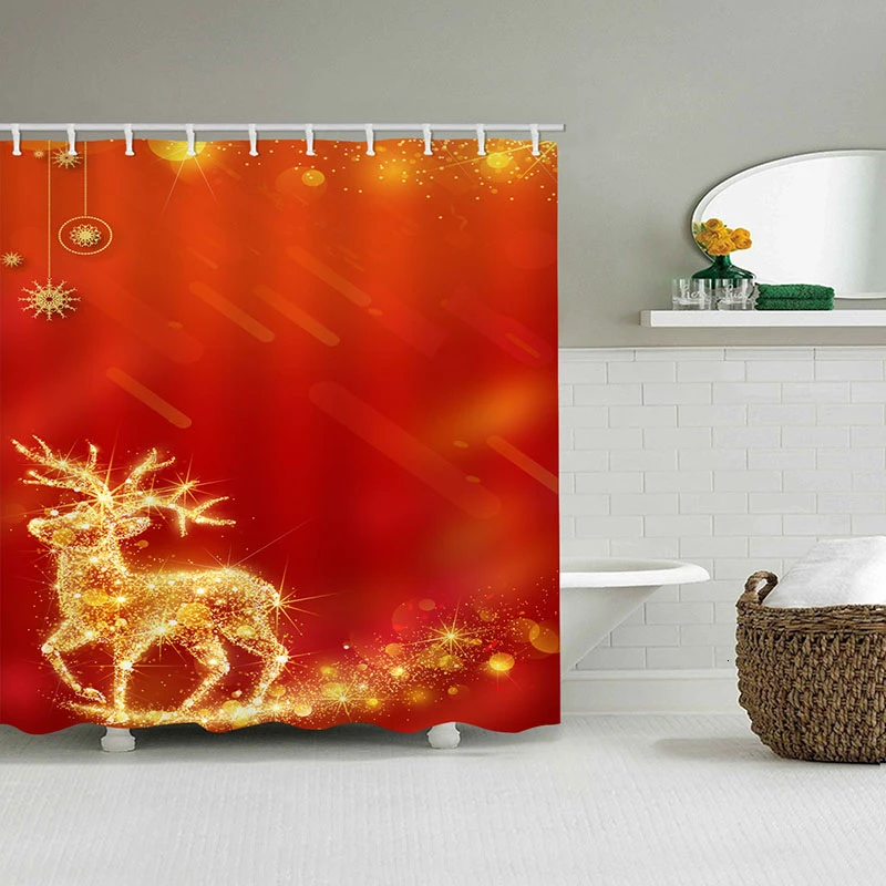 Happy New Year Merry Christmas Santa Claus Christmas Tree Shower Curtain Bathroom Curtain With Hooks Bath Curtains