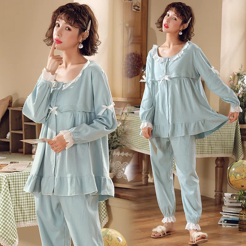 Корейская мода для беременных пижамы костюм для кормления пижамы осенне-зимняя одежда для беременных нижнее белье Ночное белье с цветочным принтом