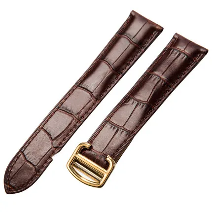 Натуральная кожа ремешок для часов 20/22/23/24/25 мм подходит для Cartier Tank Solo W6700255 ремешок для часов для Для мужчин/Для женщин - Цвет ремешка: brown gold buckle