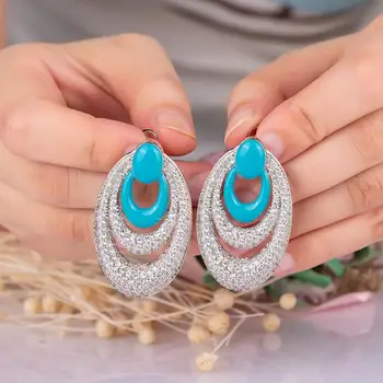 

2020 New Year Women's Party Drop Earrings Multi Colored AAA Cubic Zirconia Large Round Dangle Earrings Women's Earrings Free Di