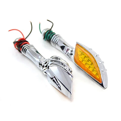 Chrome Yellow Light 2x хром Универсальный Череп Призрак мотоцикл светодиодный указатель поворота светильник для Harley Suzuki Honda Yamaha Kawasaki - Цвет: Chrome Yellow Light