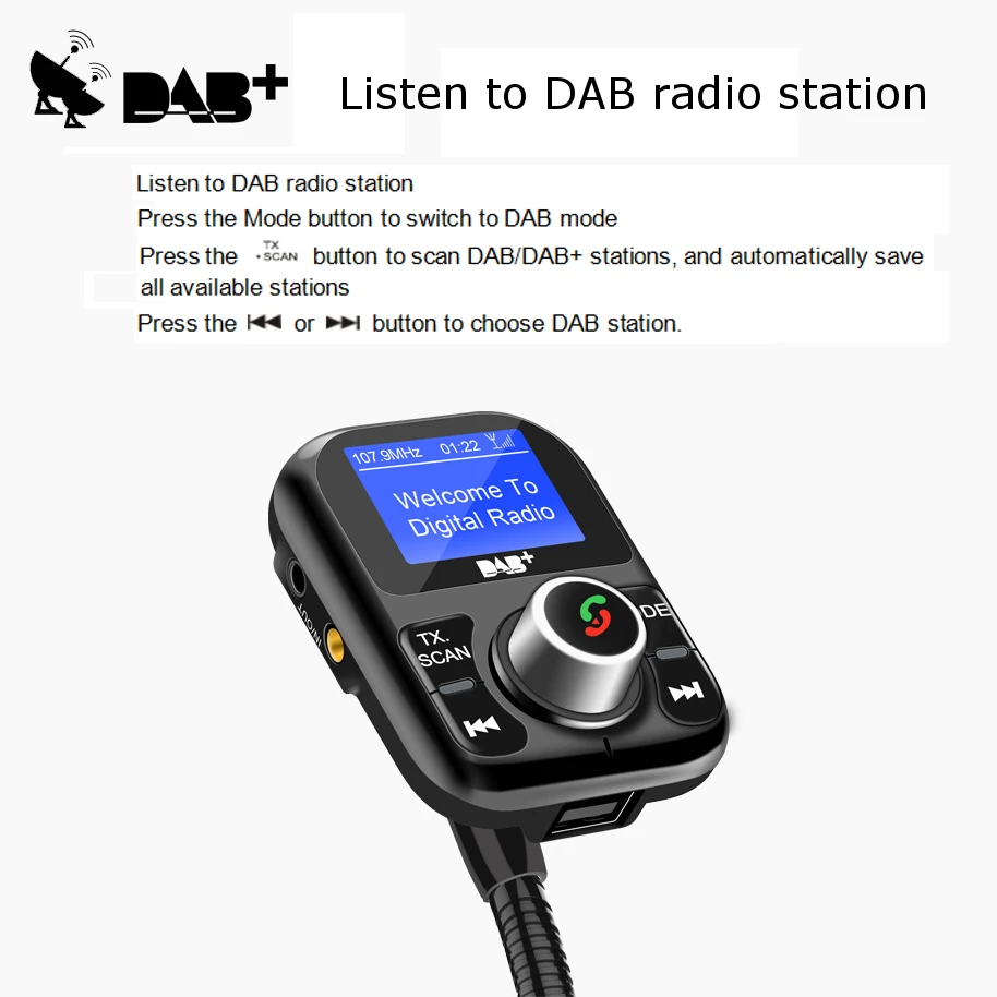 DAB беспроводной bluetooth fm Автомобильный передатчик и dab автомобильный радиоприемник usb громкой связи с антенной