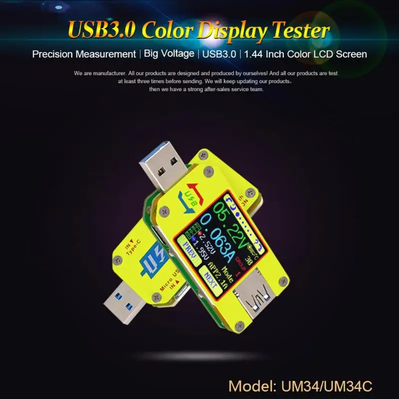 RD UM34 для приложения USB 3,0 type-C DC розетка для мобильного телефона USB Тестер Вольтметр измерительная мера тока тестер сопротивления кабеля