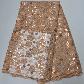 

(5yards/lot) high quality gold African French net lace fabric with delicate small flowers embroidery and sequins for party PL240