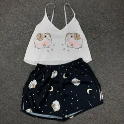 Print Pajama Sets Pattern Women Pajamas Strap Sleeveless Sexy Sleepwear Set Female Summer Night Wear Home Suit