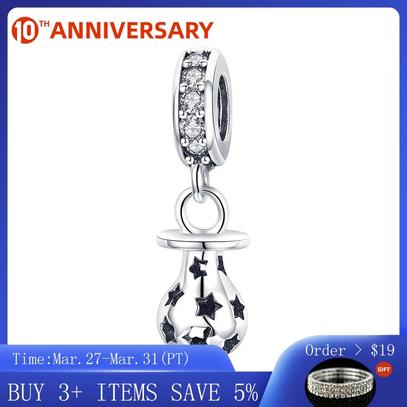

CodeMonkey New Arrival 925 Sterling Silver Baby Pacifier And Star Engrave Pendant Charms fit Women Bracelets DIY Jewelry CMC891