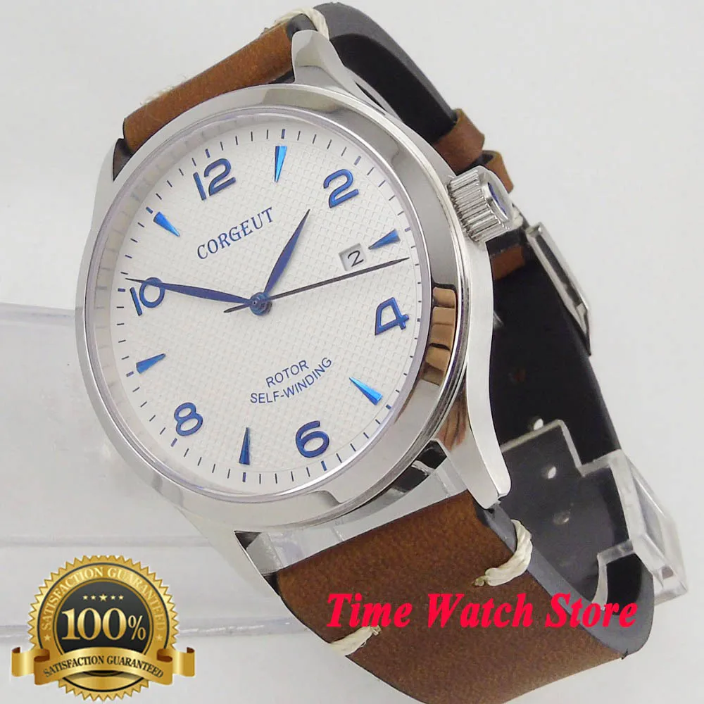 Одноцветное 42 мм CORGEUT Мужские часы белый циферблат Дата световой сапфировое стекло 21 jewels MIYOTA 821A автоматические часы мужчины 101