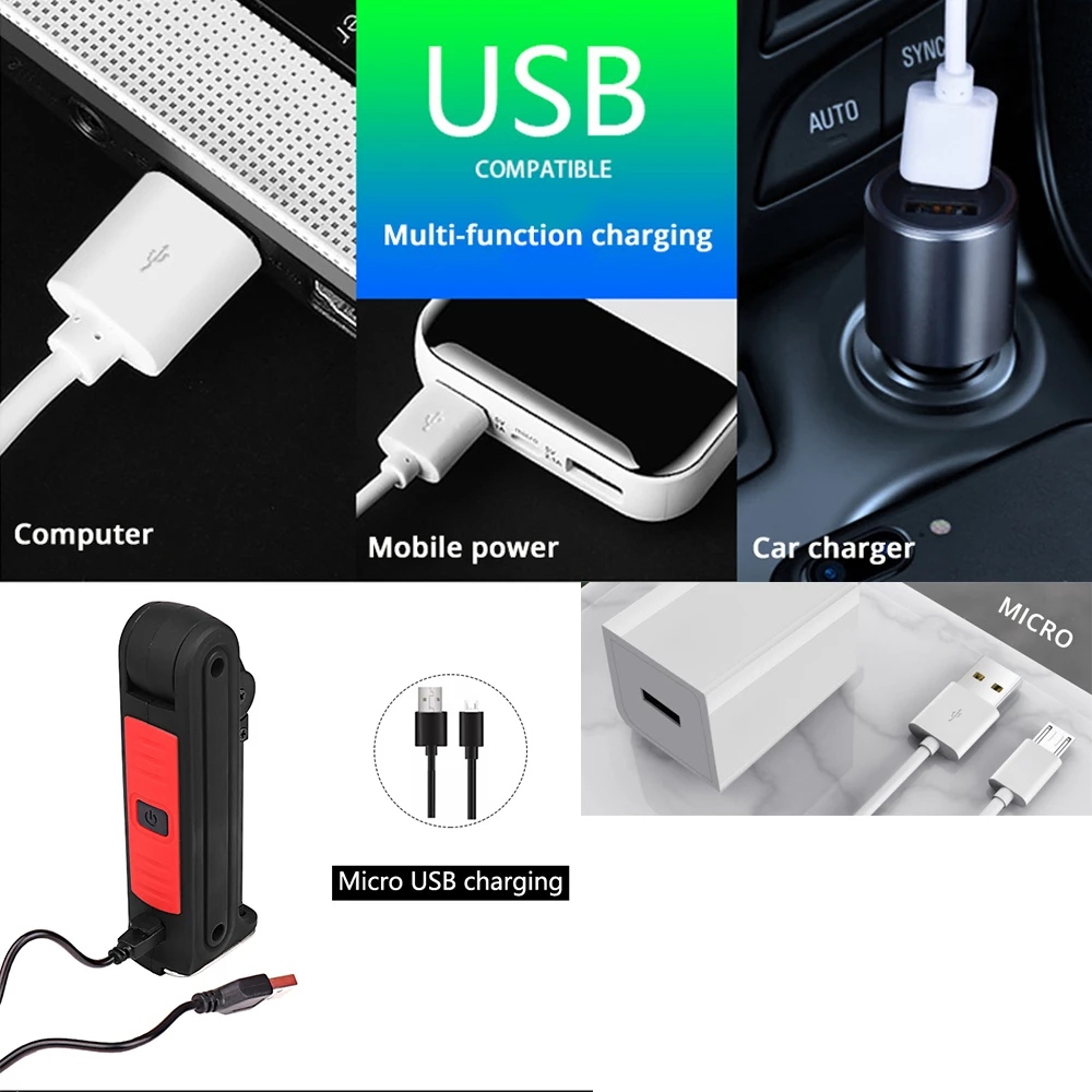 USB Перезаряжаемый COB светодиодный фонарик рабочее освещение осмосветильник свет