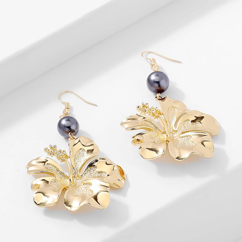 Cring Coco Fashion Hibiscus Flowers Jewelry Sets Female Holiday Zinc Alloy Dangling Drop Earrings Pendant Necklace Set for Women