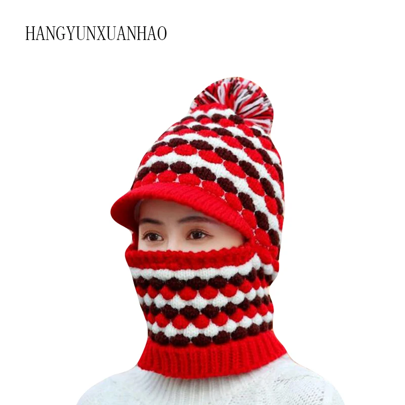 

Women Scarf Winter Cap Necklace Face Protection Mask Girls Accessory Bicycle Warm Scarf Knitted Hat Ear Protect Female Hat Scarf