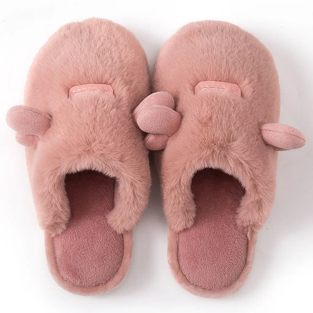 Rose Gold SAGACE Winter Home Slippers Women Warm Cotton Fabric Antlers Ears Flat Women Shoes non-slip lovely Winter House Shoes hot Sep 4 - Цвет: Rose Gold
