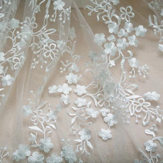 Ivory embroidered tulle lace fabric multi color embroidered Floral lace  fabric