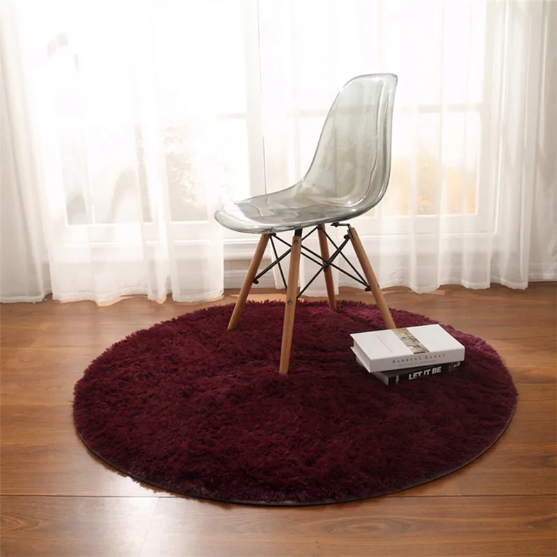 Пушистый круглый ковер ковры для гостиной Нескользящие круглые напольные коврики для спальни мохнатый ковер белый - Цвет: Claret