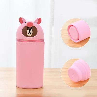 Силиконовый чехол с мультяшным штрафы контейнер пеналы Kawaii милые "Медведь", "Кролик", "3D карандашей, пенал для бизнес планирования школьные принадлежности канцелярские товары Подарки - Цвет: pink bear