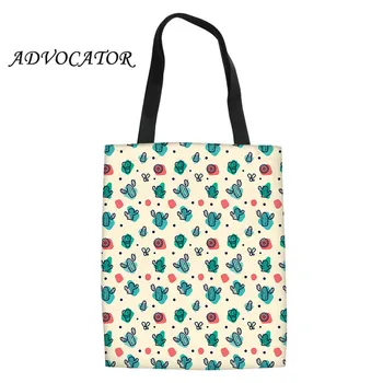 

Women Shoulder Reusable Shopping Bag Cartoon Cactus Pineapple Canvas Beach Bags Casual Handbags Ladies Travel Tote Bolsa Compra