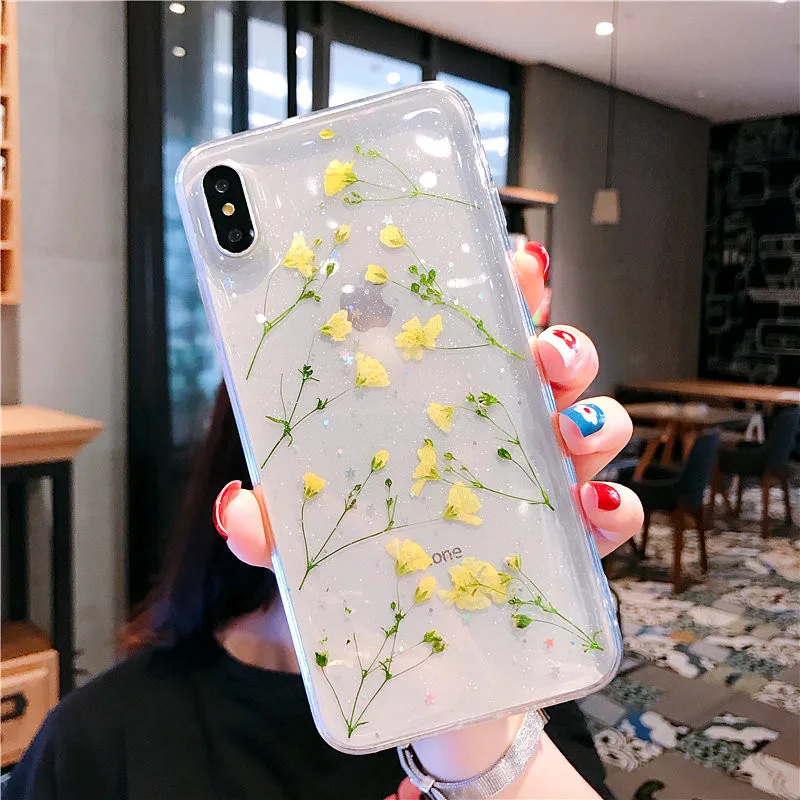 Настоящие сухие цветы чехол для телефона для iPhone X 7 8 Plus прозрачный мягкий ТПУ красивый прессованный задний Чехол для iPhone 11 11 Pro Max - Цвет: 12