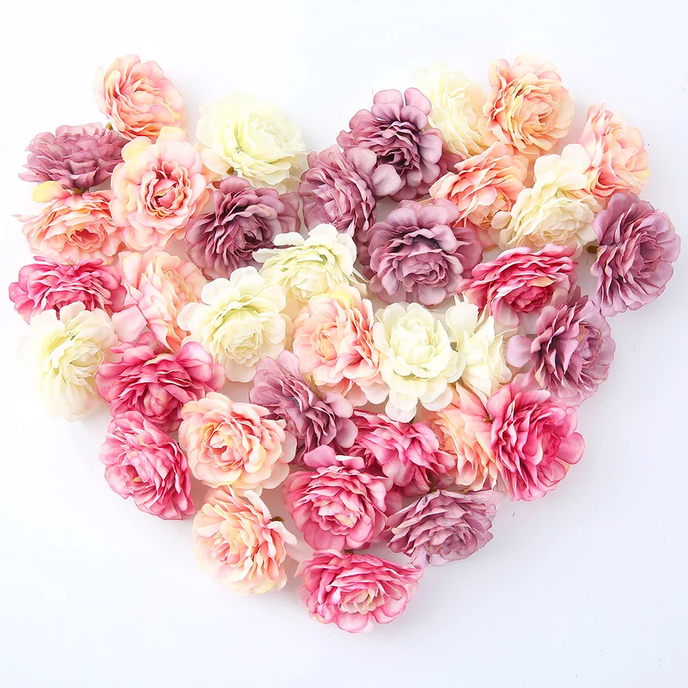 50 pieces /  5cm artificial flower silk rose head wedding home garden DIY decoration technology gift box wreath Scrapbook