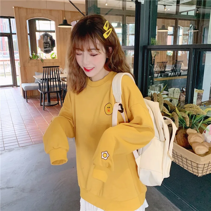 HAYBLST бренд женские толстовки осень зима Kpop Мода мультфильм Kawaii Вышивка Топ свободный размер XL длинный рукав одежда тонкая
