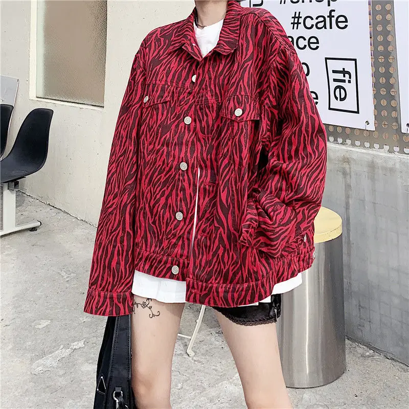 

Deeptown Korean Jean Jacket Autumn Winter Fashion 2020 Print Vintage Jackets for Women Red Oversized Outerwear Hip Hop Coat