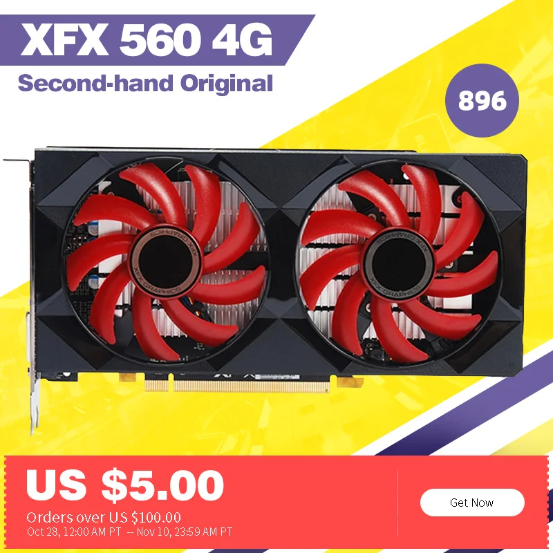 Видеокарта XFX RX 560 4 ГБ GDDR5 для AMD RX 500 серии VGA Видеокарта RX560-4GB RX560 RX564 4G HDMI DVI 7000 МГц PCI 3,0 б/у-0