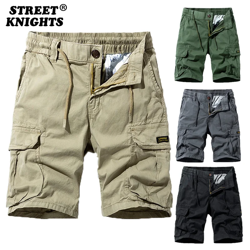 2021 nuevo verano moda Color sólido de algodón Casual pantalones de los hombres pantalones cortos de los hombres transpirable de secado rápido Multi bolsillo pantalones cortos de Hip Hop