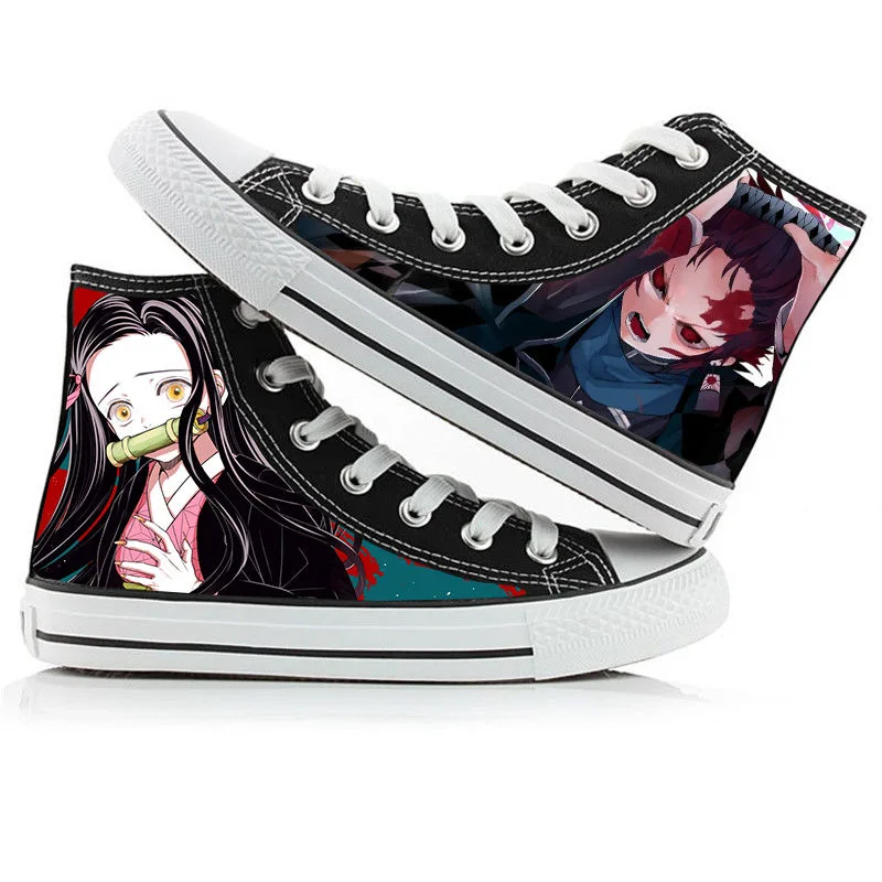 Аниме парусиновая обувь Demon Slayer: Kimetsu no Yaiba Kamado Nezuko обувь с высоким голенищем для мужчин/женщин черные белые сетчатые кеды унисекс - Цвет: 14