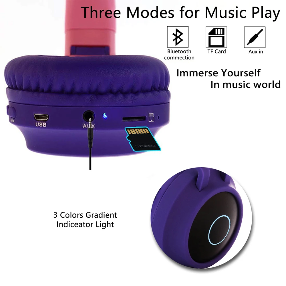 LED Bluetooth Wireless Cat Earbuds Folded Earphone With Microphone Cosplay Gaming Headset For Mobile Phone PC Laptop Kid