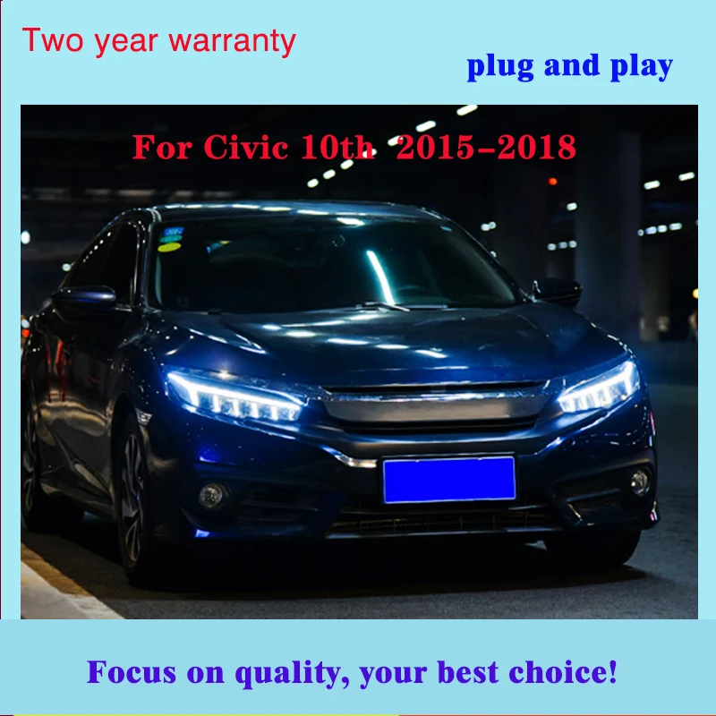 Автомобильный Стайлинг для новых Honda Civic- фары для civic DRL Объектив Civic 10th светодиодный фонарь с динамическим поворотом