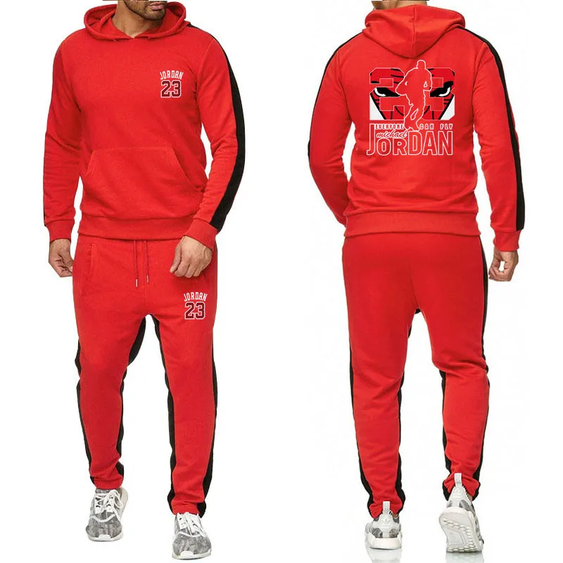 Red-3 Молодежный весенне-осенний спортивный костюм Jordan 23 для бега, шапка, спортивный комплект для фитнеса, набор для бега беговой костюм, спортивная одежда - Цвет: Red-3