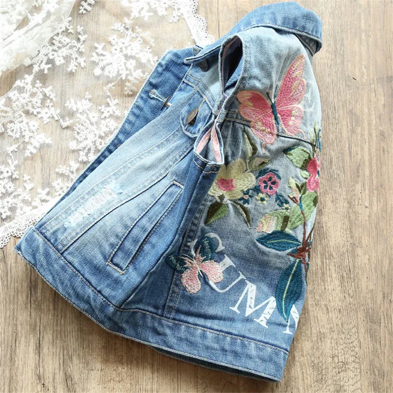 Casual Fashion Cool Embroidery Floral Girls Vest European And American Style Cotton Soft Kids Vest Korean Style Children Vest