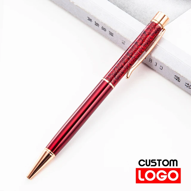 Creative Gold Foil Oil Pen Crystal Wafer Pen High-grade Metal Signature Pen Custom LOGO Lettering Engraved Name Stationery Red wine