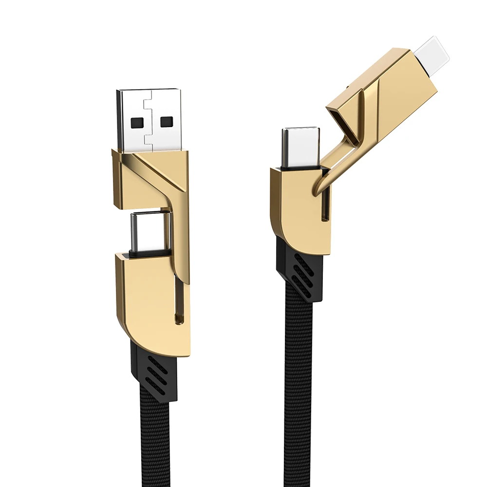 KEYSION 4 в 1 кабель для быстрой зарядки USB-type C металлический кабель для синхронизации данных PD Быстрая зарядка USB-C-type-C провод для iPhone Android - Цвет: Золотой