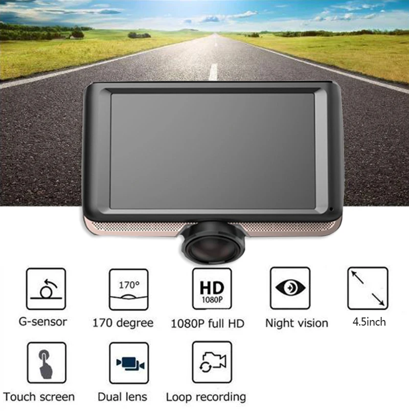 Автомобильный 4,5 дюймовый ips пресс Dash Cam 360 градусов панорамная двойная камера вождение автомобиля регистраторы DVR автомобиля